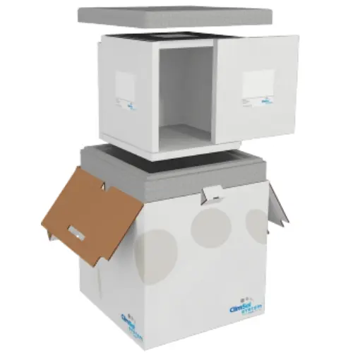 Standard Complete 400-box 72H: Outer box and Shields cardboard, insulating box EPS. RTP 400-box 72H: Outer box and Shields twinwall plastic, insulation box EPS.