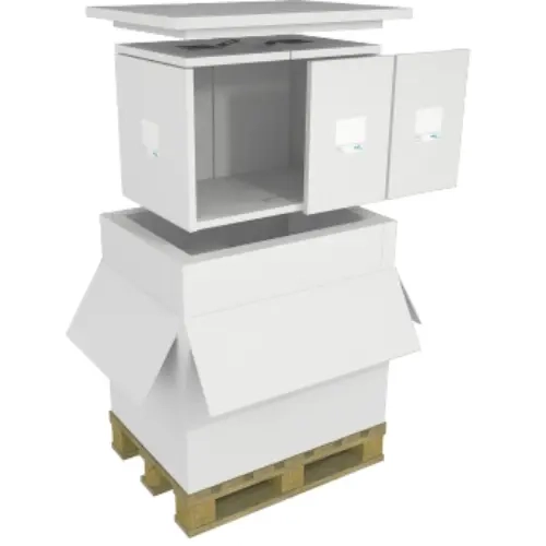 RTP Halfpallet-container 48H/72H: Outer box and Shields twinwall plastic, insulation box EPS.